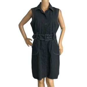 Sandra Darren Collared V-Neck Button Down Belt Dress